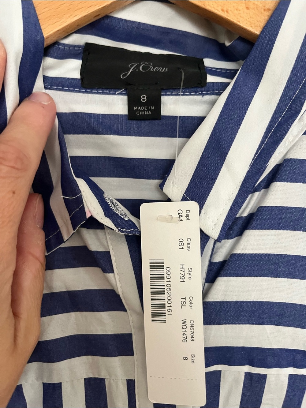 J. Crew Blue and White Button-Front Shirt Dress with Waist Tie. Size 8. NWT - Picture 2 of 3